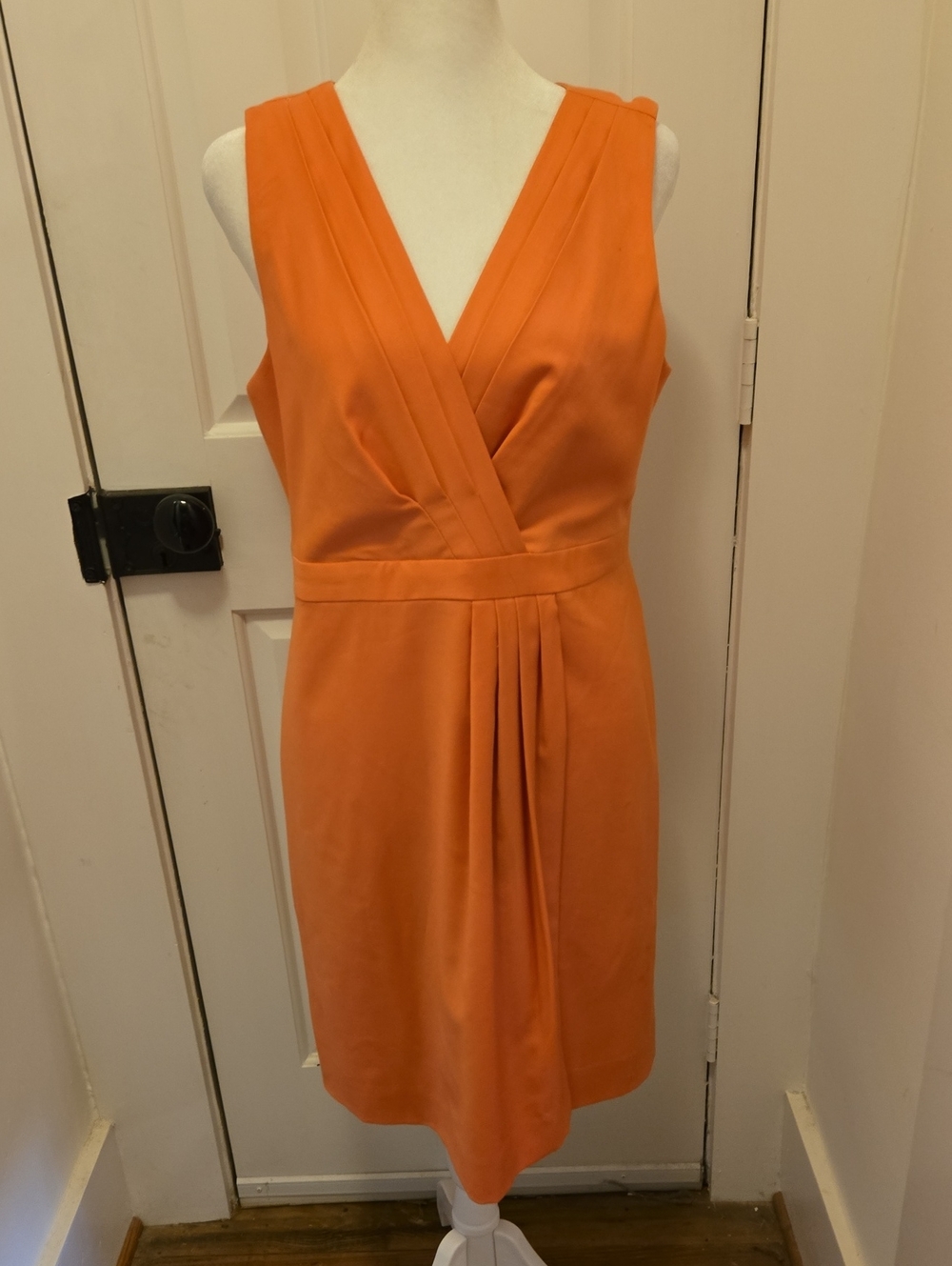 J Crew Sleeveless Orange V-Neck Pleated Women’s Dress 12P
